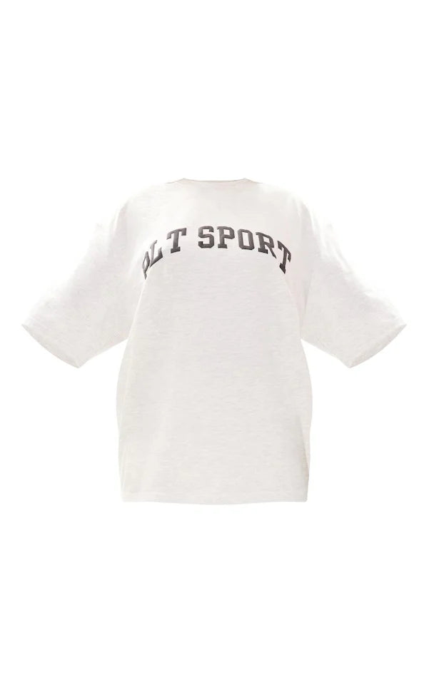 SPORTY Heather Grey Printed Oversized Melange Tshirt