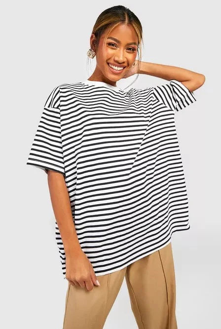 BASIC PREMIUM COTTON OVERSIZED STRIPED T-SHIRT