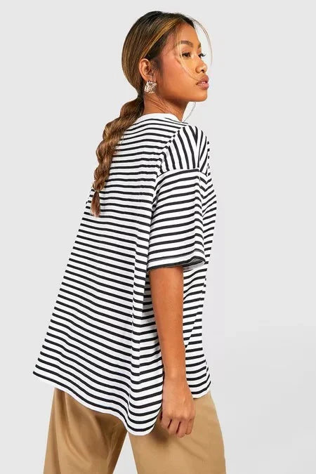 BASIC PREMIUM COTTON OVERSIZED STRIPED T-SHIRT