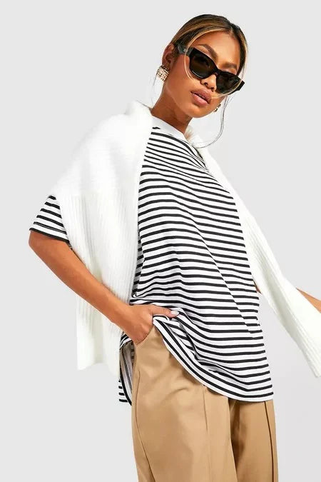 BASIC PREMIUM COTTON OVERSIZED STRIPED T-SHIRT