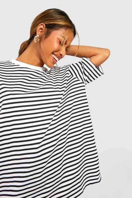 BASIC PREMIUM COTTON OVERSIZED STRIPED T-SHIRT