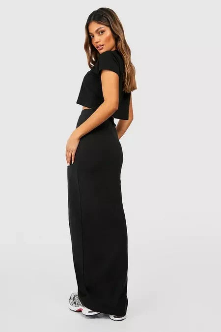 COTTON BLACK HIGH WAISTED MAXI SKIRT