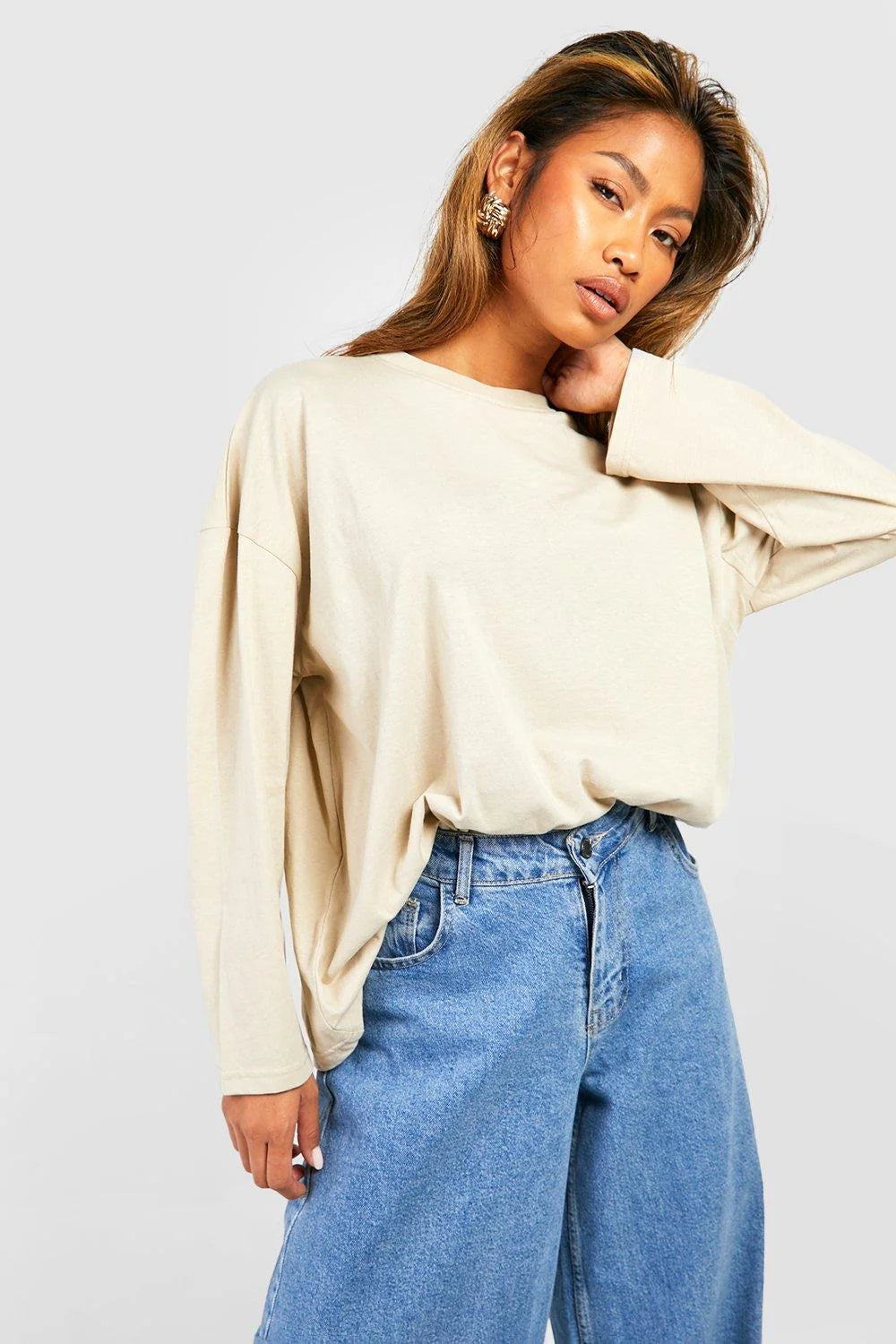 STONE BASIC COTTON OVERSIZED LONG SLEEVE T-SHIRT